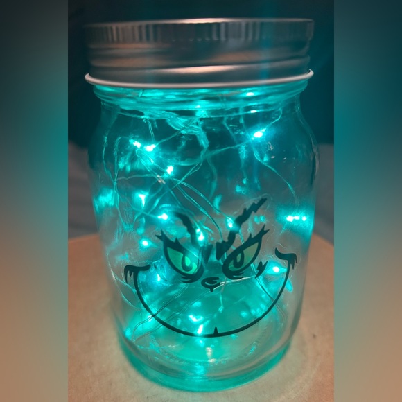 Hand Crafted Other - ❌SOLD OUT❌GRINCH-INSPIRED LED FAIRY-LIGHT DECOR 16 OZ JAR/HANDMADE